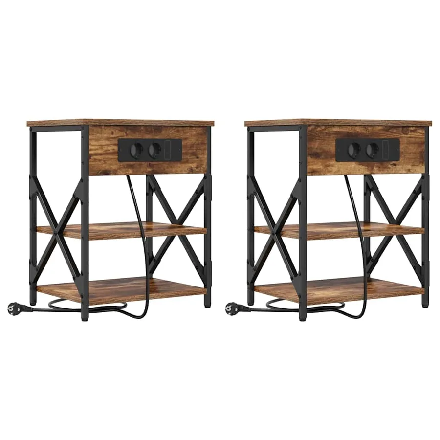 Cabinet de chevet avec étagère 2 pcs Chêne fumé 41 x 31 x 51 cm - 2