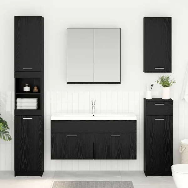 Armoire d'évier avec stockage Chêne noir Bois d'ingénierie