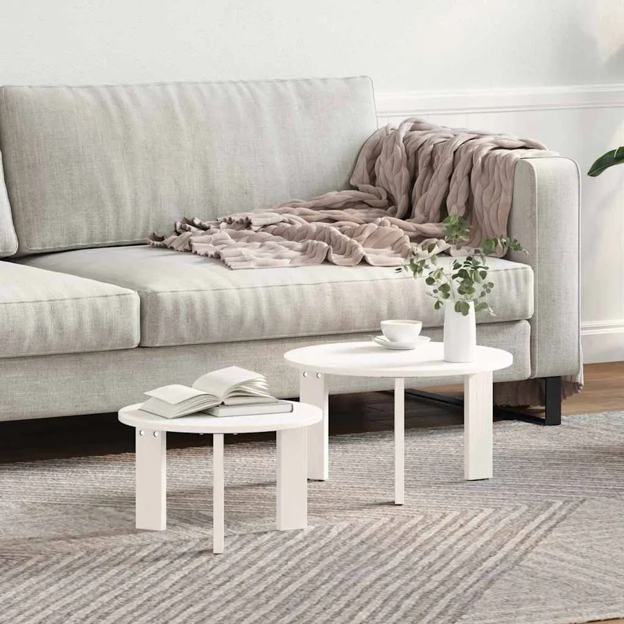 Table basse 2 pcs Blanc Bois de pin massif - 5