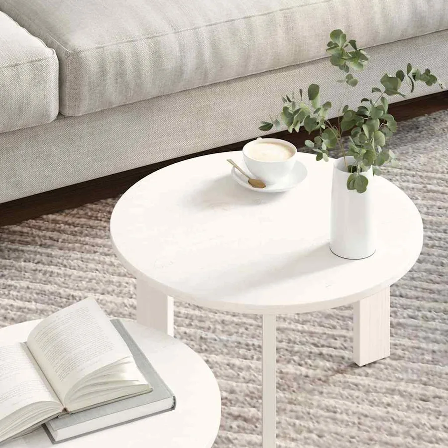 Table basse 2 pcs Blanc Bois de pin massif - 6