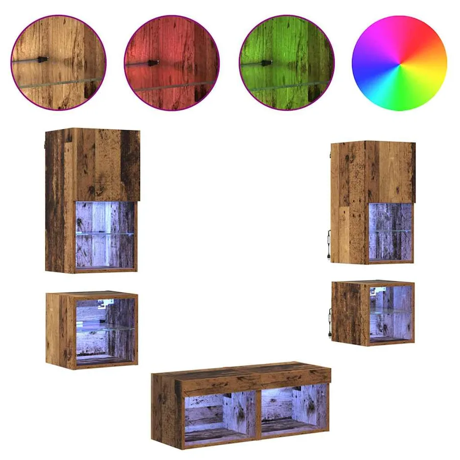 Meubles TV muraux 8 pcs Bois ancien Bois d'ingénierie - 4