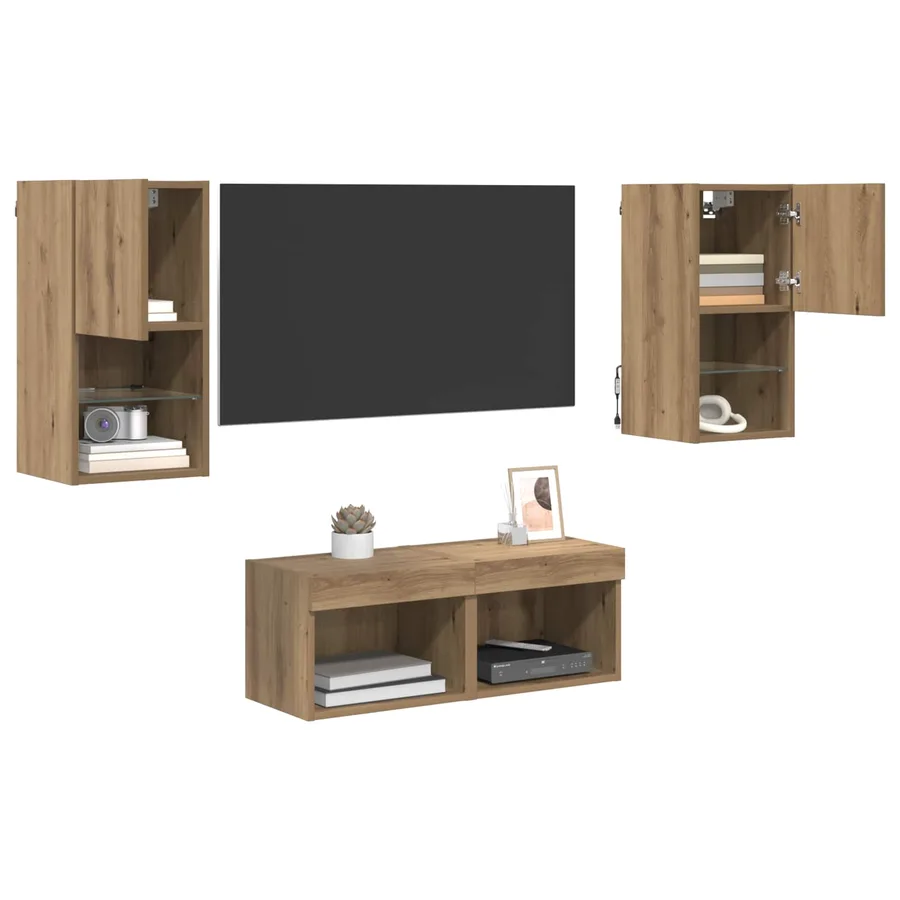 Meubles TV muraux 4 pcs Chêne artisanal Bois d'ingénierie - 3
