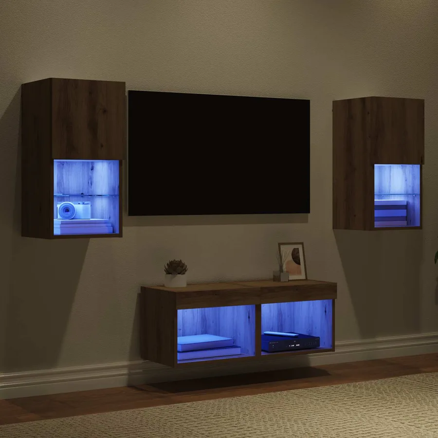 Meubles TV muraux 4 pcs Chêne artisanal Bois d'ingénierie - 5
