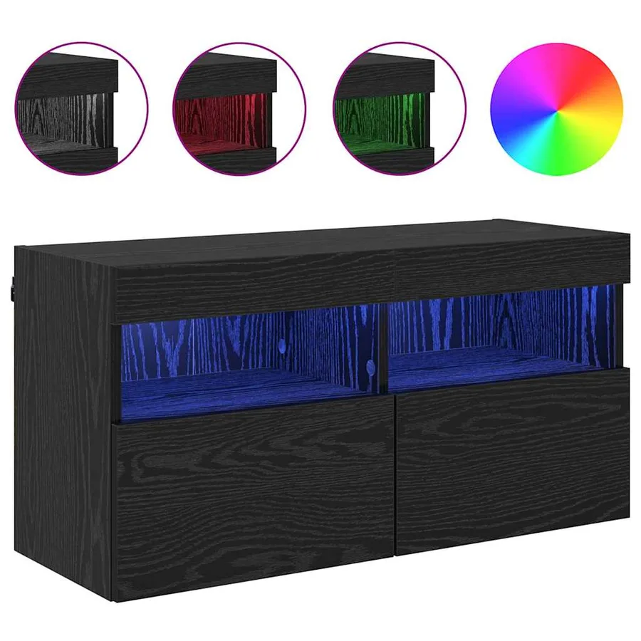 Meuble TV mural Chêne noir 80 x 30 x 40 cm Bois d'ingénierie - 4