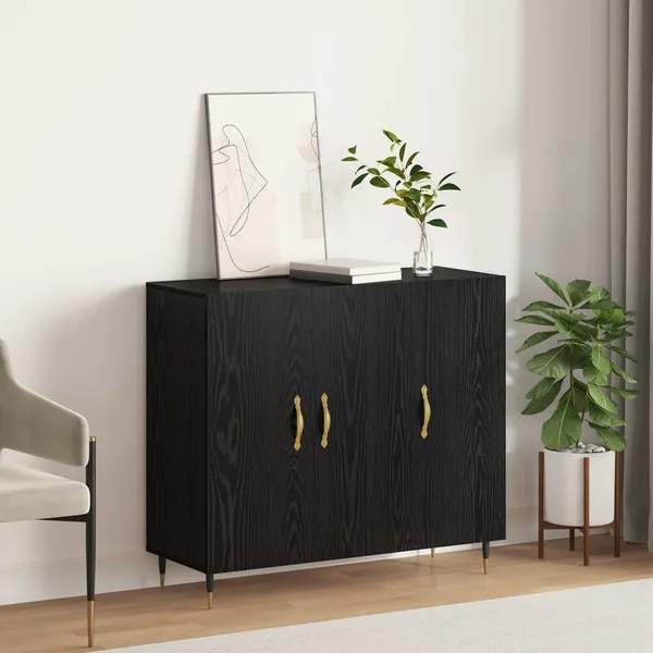 Buffet Chêne noir 90 x 34 x 80 cm Bois d'ingénierie