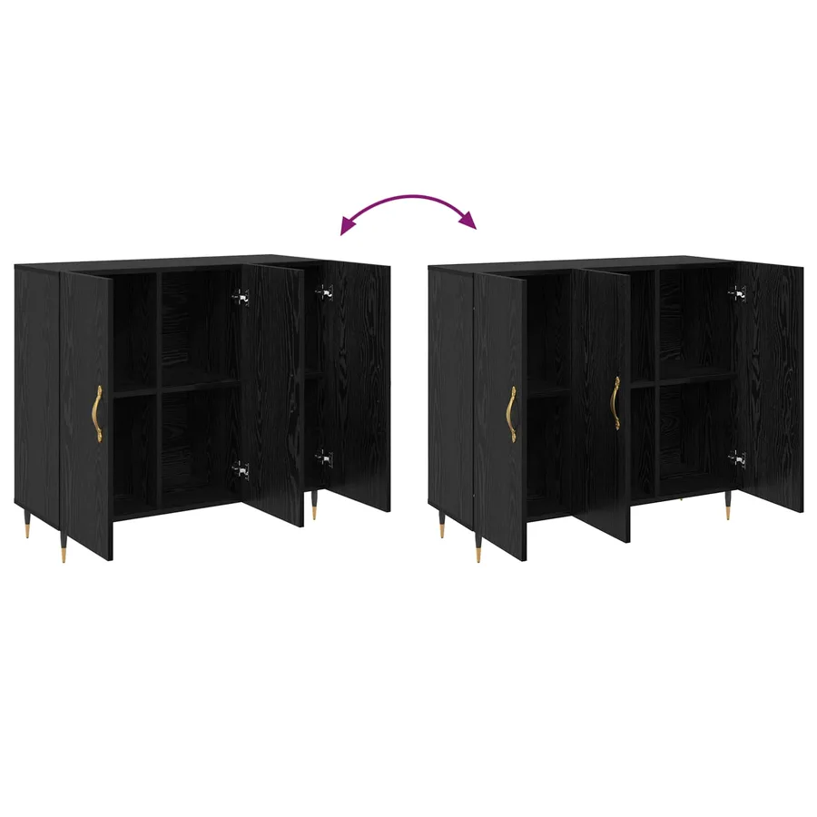 Buffet Chêne noir 90 x 34 x 80 cm Bois d'ingénierie - 10