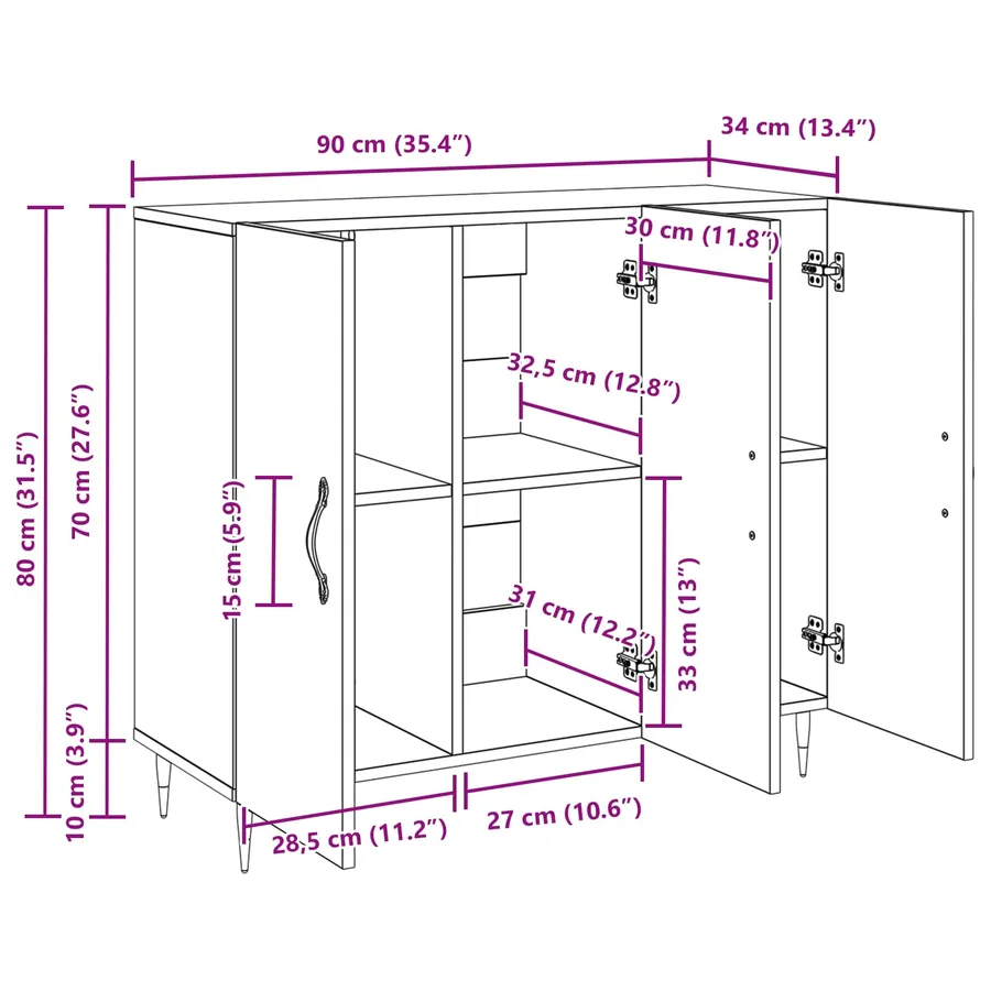 Buffet Chêne noir 90 x 34 x 80 cm Bois d'ingénierie - 12