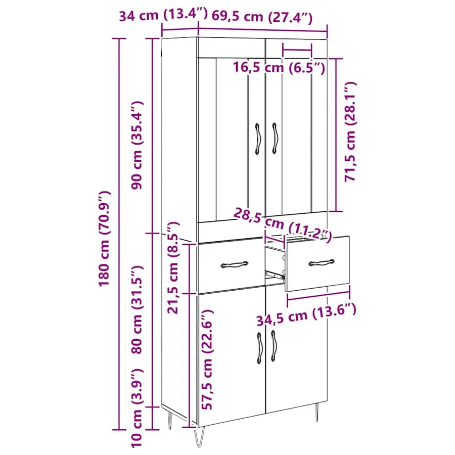 Haut Armoire Bois Ancien 69,5 x 34 x 90 cm Bois d'ingénierie - 14