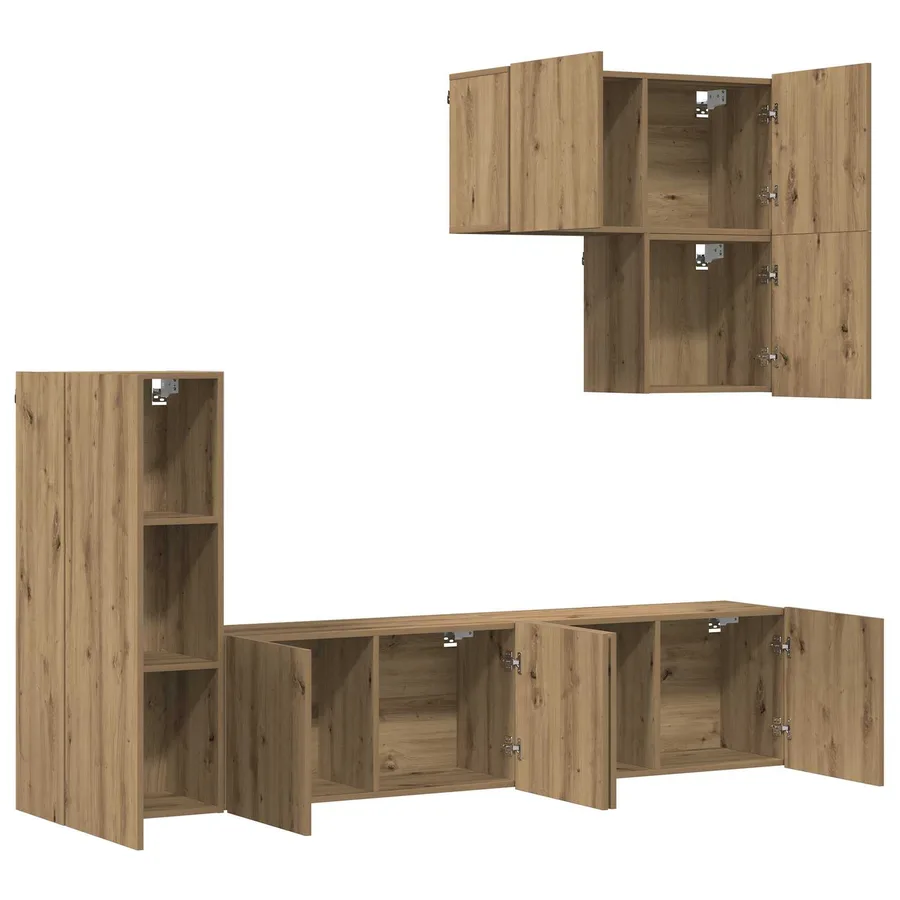 Unité murale de TV 5 pcs Chêne artisanal Bois d'ingénierie - 5