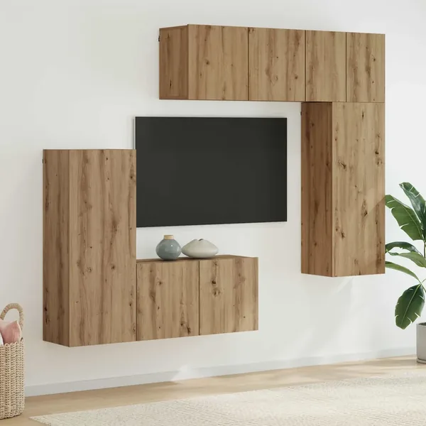 Unité murale de TV 5 pcs Chêne artisanal Bois d'ingénierie