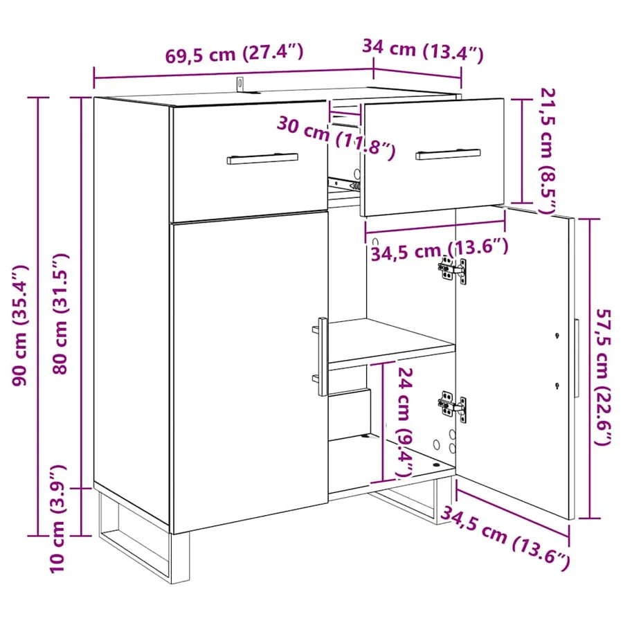 Buffet Chêne artisanal 69,5 x 34 x 90 cm Bois d'ingénierie - 14