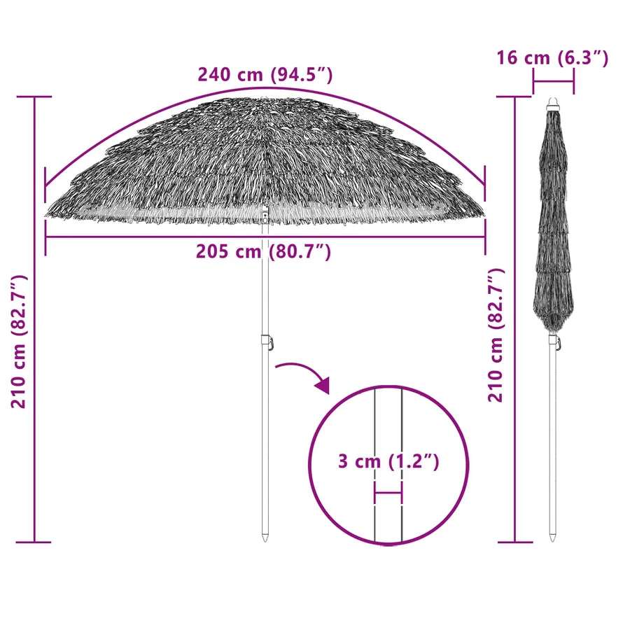 Parasol de jardin Naturel 205 x 205 x 210 cm - 6