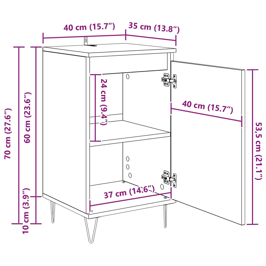 Buffet Chêne noir 40 x 35 x 70 cm Bois d'ingénierie - 14