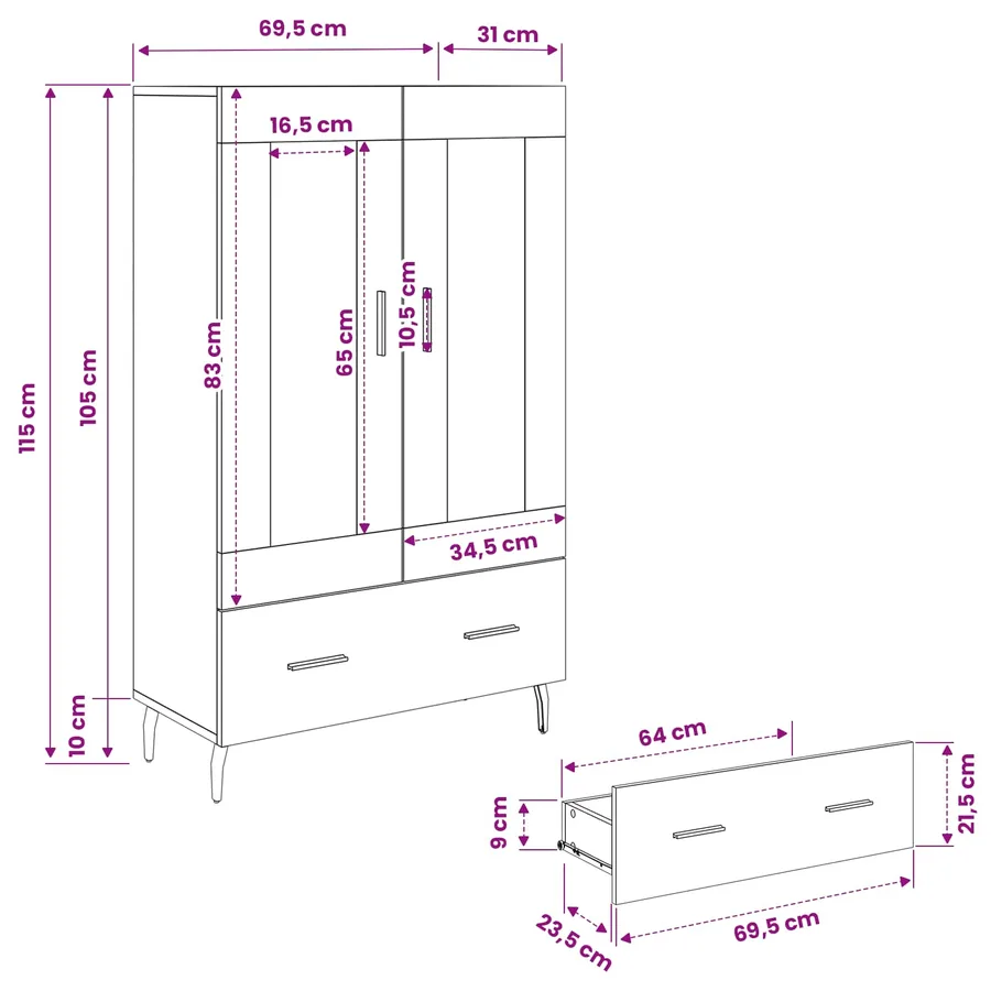 Haut Armoire Bois Ancien 69,5 x 31 x 115 cm Bois d'ingénierie - 11