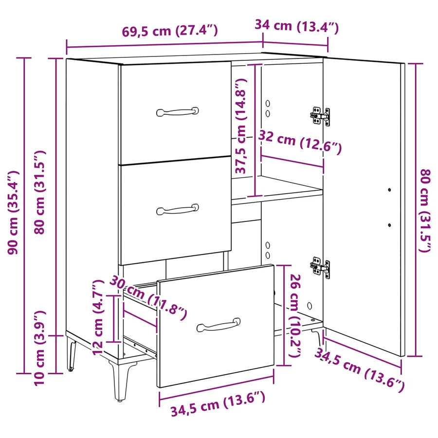 Buffet Chêne noir 69,5 x 34 x 90 cm Bois d'ingénierie - 13