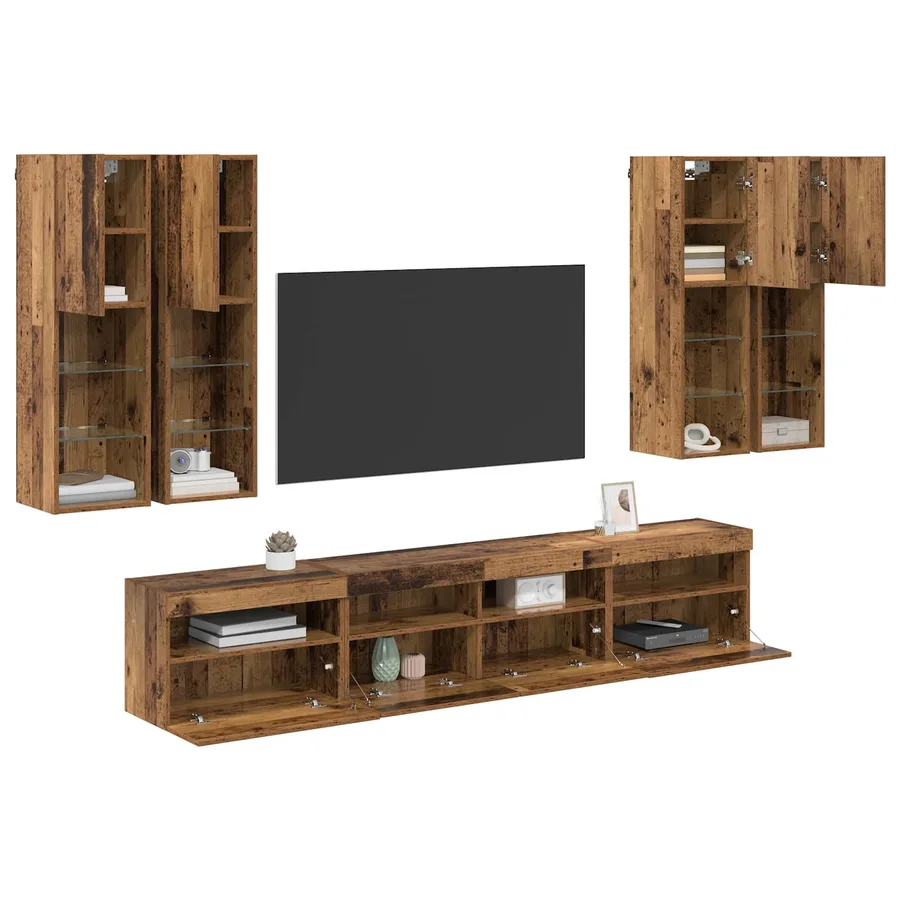 Ensemble de meuble TV mural avec éclairage LED avec LED 7 pcs - 3