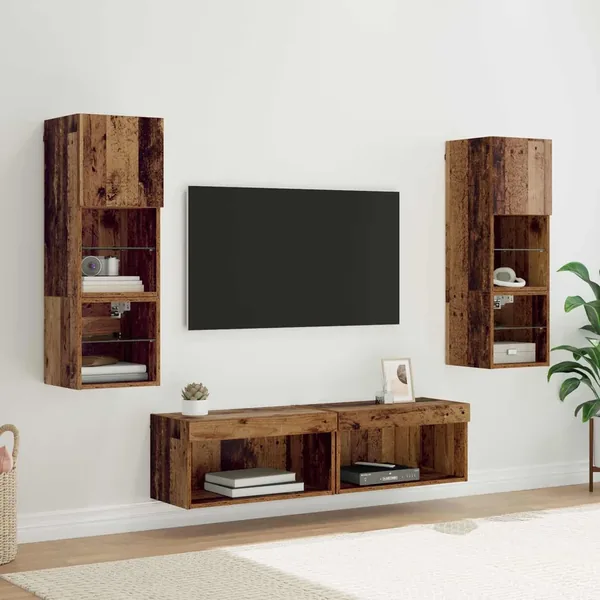 Unité murale de TV 6 pcs Bois Ancien Bois d'ingénierie
