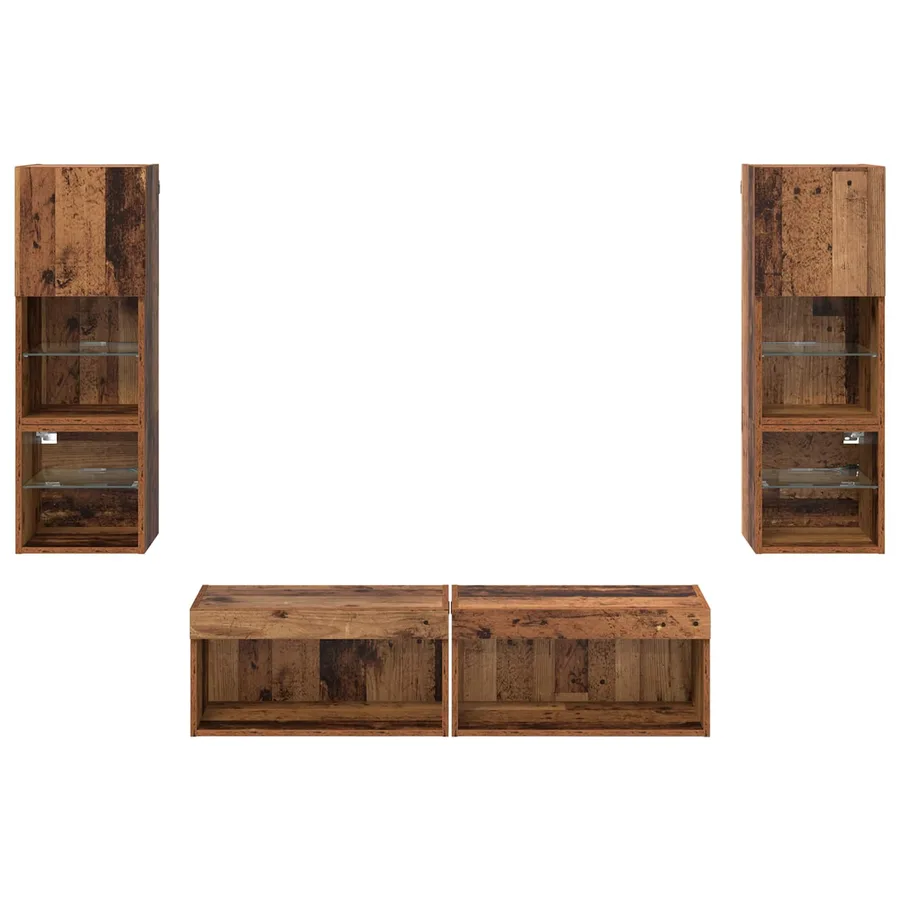 Unité murale de TV 6 pcs Bois Ancien Bois d'ingénierie - 10