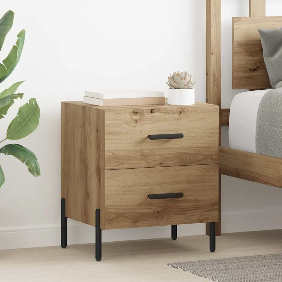 Cabinet de chevet 2 pc Chêne artisanal 40 x 35 x 47,5 cm