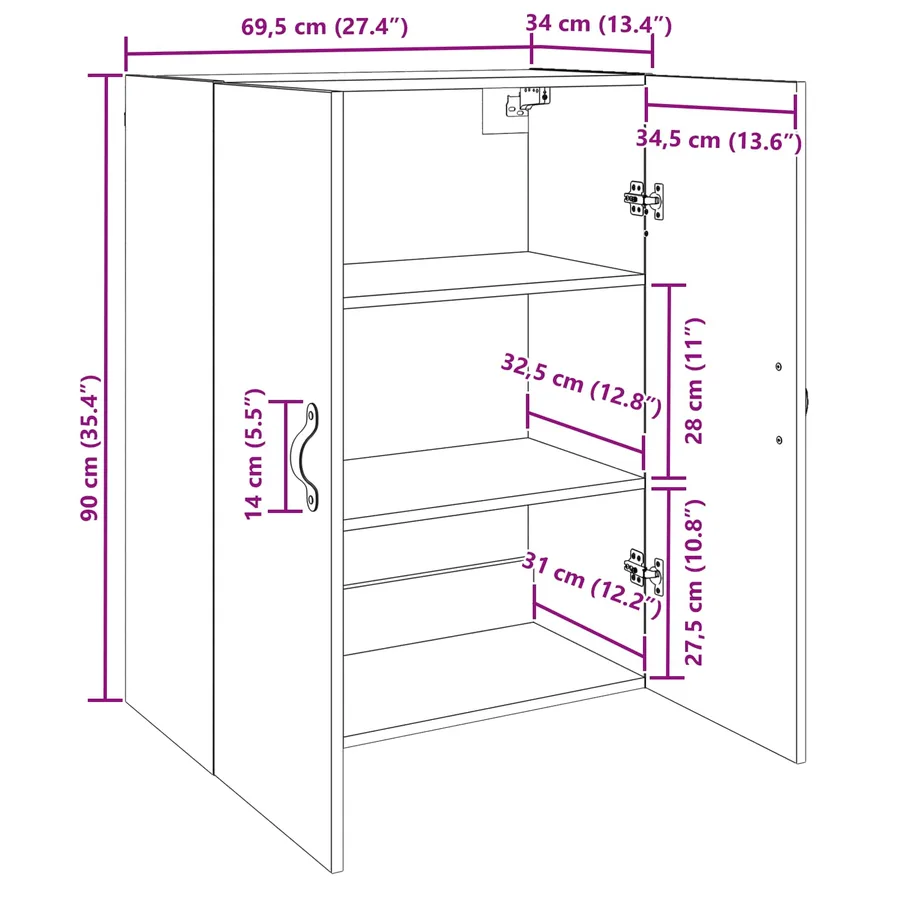 Armoire Murale 2 pcs Bois ancien 69,5 x 34 x 90 cm - 13