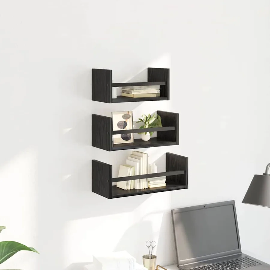Ensemble d'étagères murales 3 pcs Chêne noir 40x16x14cm - 4