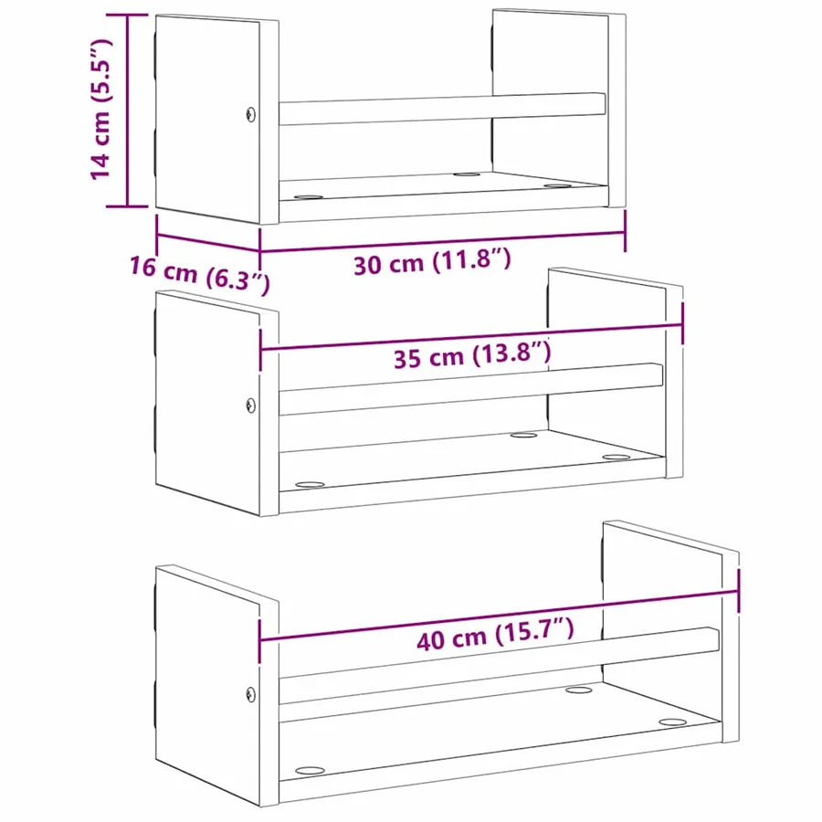 Ensemble d'étagères murales 3 pcs Chêne noir 40x16x14cm - 8