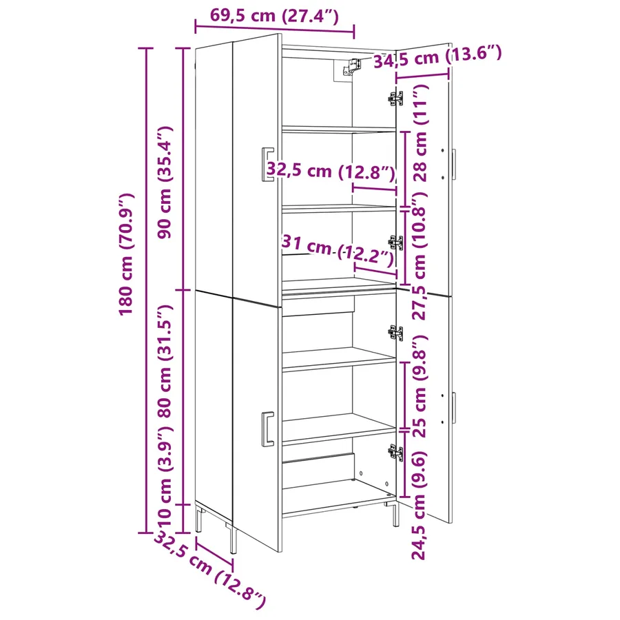 Haut Armoire Bois ancien 69,5 x 34 x 180 cm Bois d'ingénierie - 12