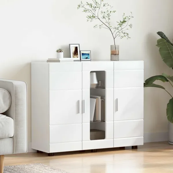 Cabinet en Bois Blanc brillant Bois d'ingénierie