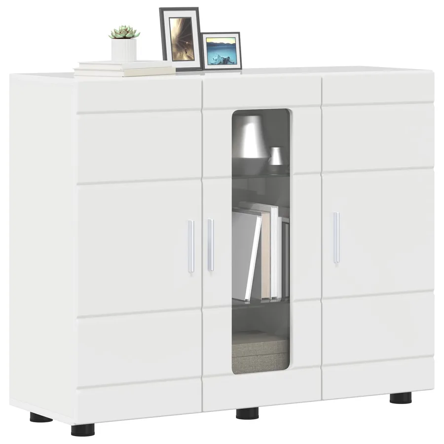 Cabinet en Bois Blanc brillant Bois d'ingénierie - 3