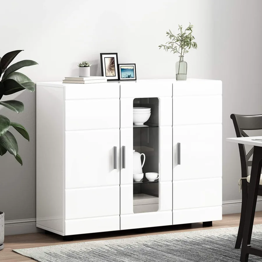 Cabinet en Bois Blanc brillant Bois d'ingénierie - 4