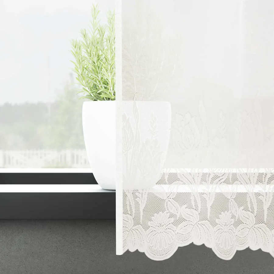 Rideau en Dentelle Floral Blanc 280 x 900 cm Polyester - 3