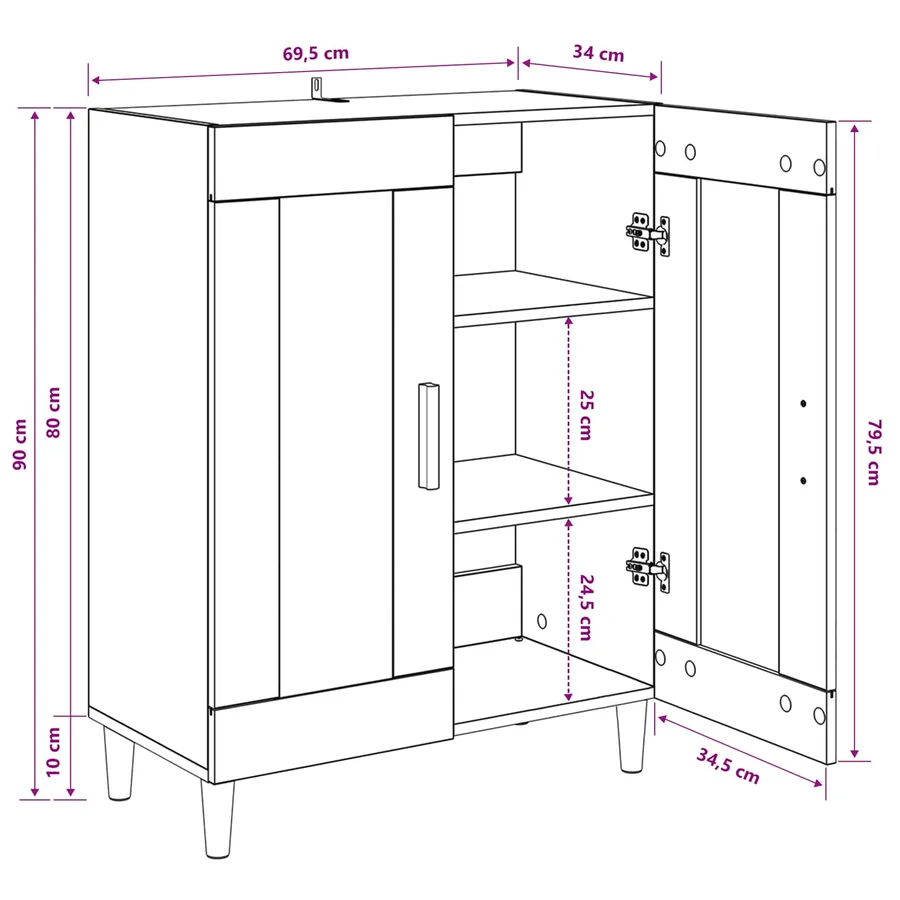 Buffet Chêne artisanal 69,5 x 34 x 90 cm Bois d'ingénierie - 14