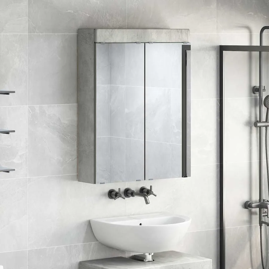 Amoire de salle de bain avec miroir avec porte TULUM Gris béton - 4