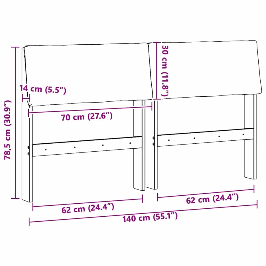 Tête de lit capitonnée Taupe 140 cm Pin massif - 11