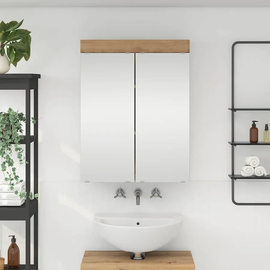 Amoire de salle de bain avec miroir TULUM Chêne artisanal