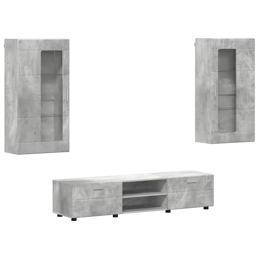 Ensemble meuble TV FLORIN 3 pcs Gris béton Bois d'ingénierie - 2