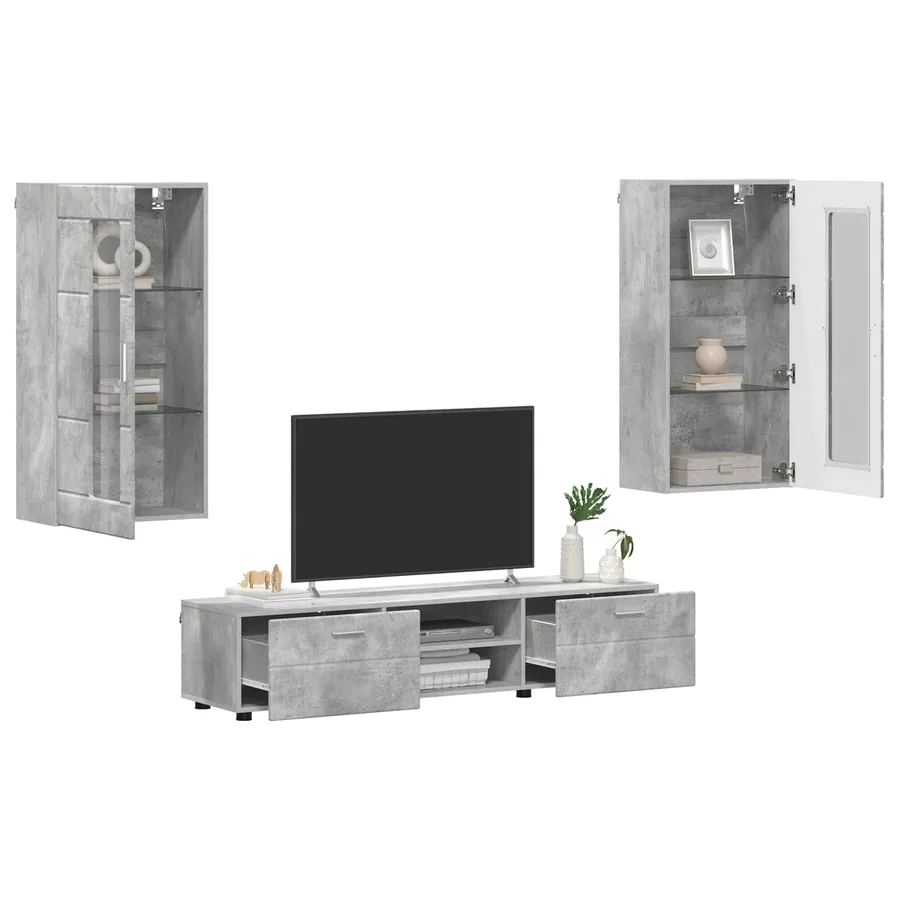 Ensemble meuble TV FLORIN 3 pcs Gris béton Bois d'ingénierie - 3