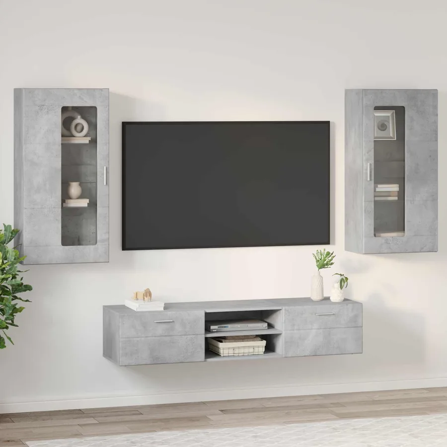 Ensemble meuble TV FLORIN 3 pcs Gris béton Bois d'ingénierie - 4
