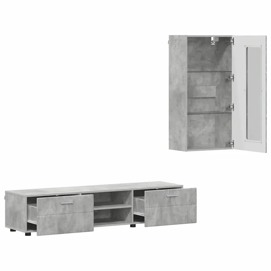 Ensemble meuble TV FLORIN 3 pcs Gris béton Bois d'ingénierie - 5