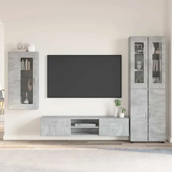 Ensemble meuble TV FLORIN 3 pcs Gris béton Bois d'ingénierie