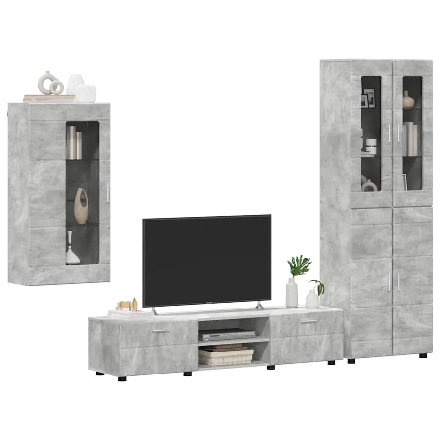 Ensemble meuble TV FLORIN 3 pcs Gris béton Bois d'ingénierie - 3