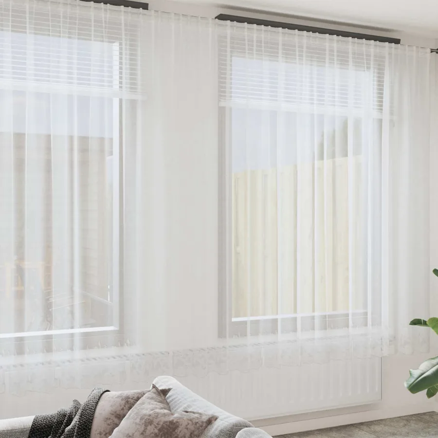 Rideau en Dentelle Floral Blanc 260 x 500 cm Polyester