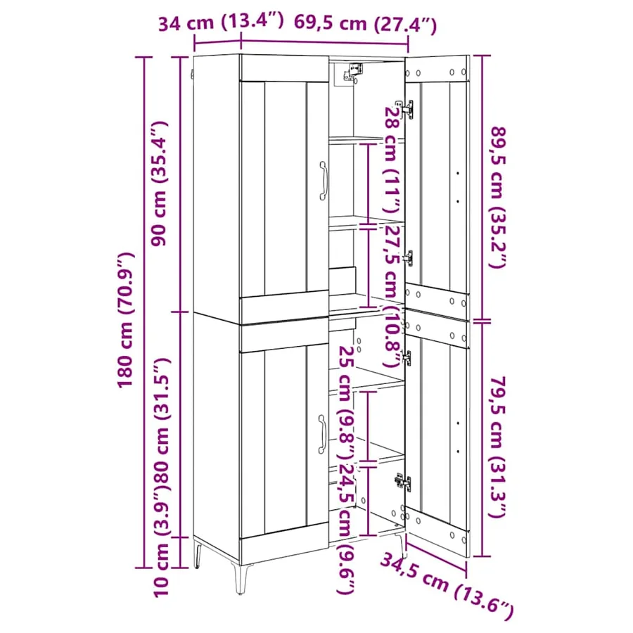 Haut Armoire Bois Ancien 69,5 x 34 x 180 cm Bois d'ingénierie - 13