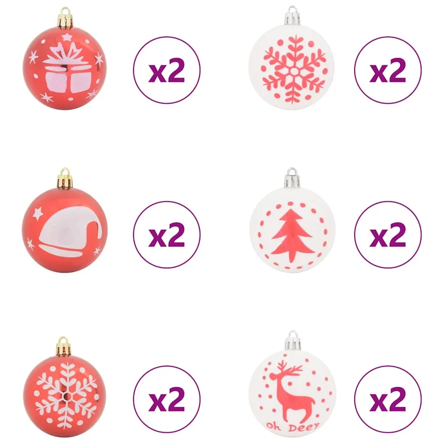 Ensemble de Boules de Noël 40 pcs Rouge et Blanc Plastique - 4