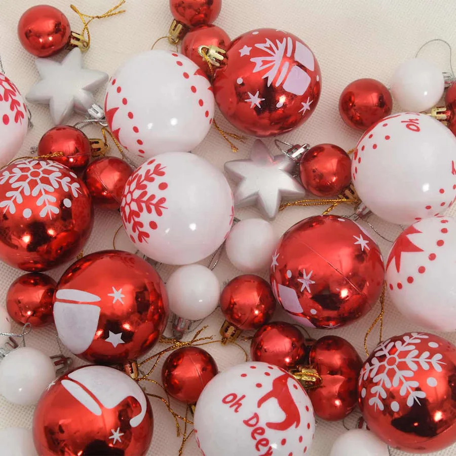 Ensemble de Boules de Noël 40 pcs Rouge et Blanc Plastique - 6