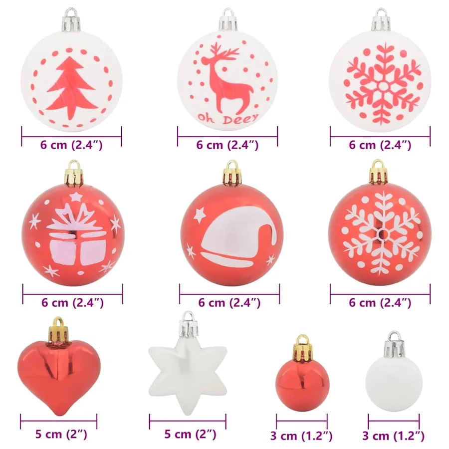 Ensemble de Boules de Noël 40 pcs Rouge et Blanc Plastique - 7