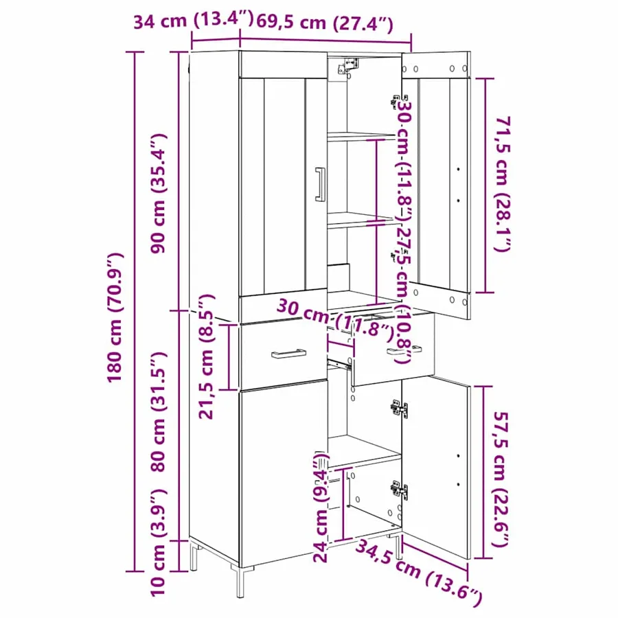 Haut Armoire 2 pcs Chêne artisanal 69,5 x 34 x 180 cm - 15