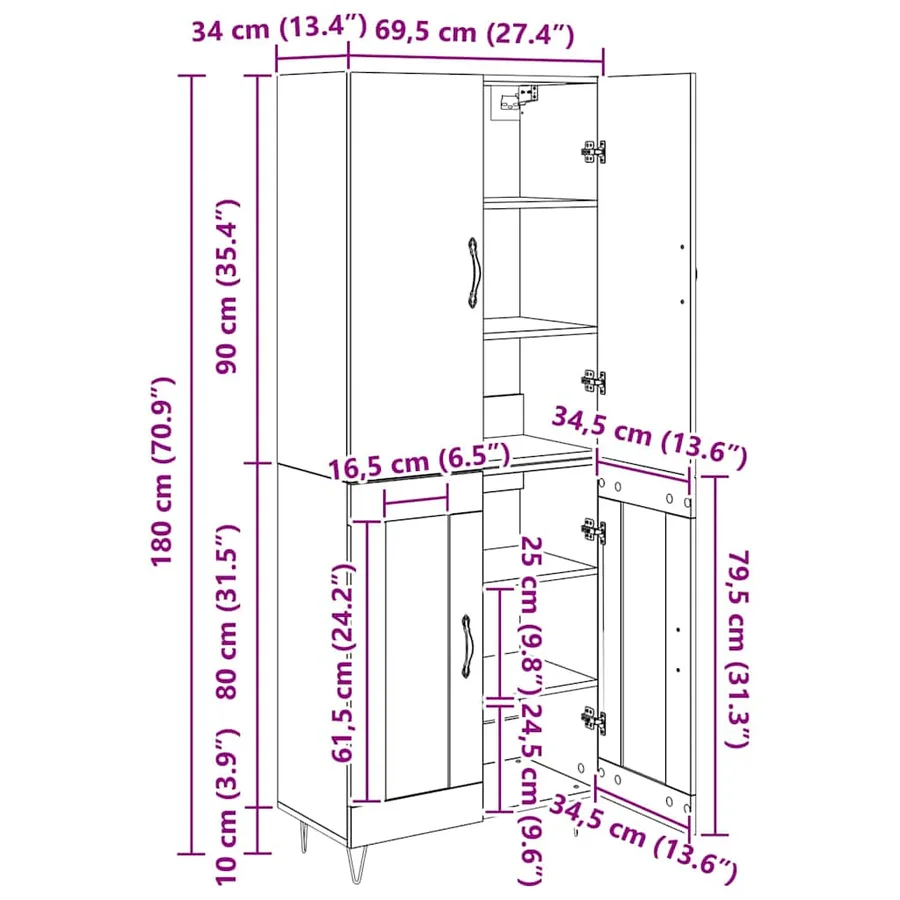Haut Armoire 2 pcs Chêne noir Bois d'ingénierie et verre - 13