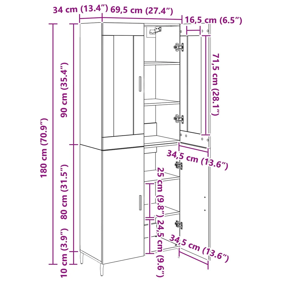 Haut Armoire 2 pcs Chêne artisanal 69,5 x 34 x 180 cm - 14