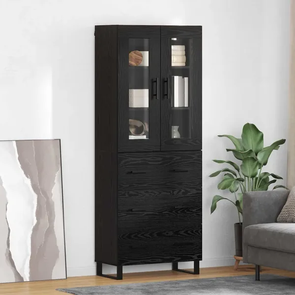 Haut Armoire 2 pcs Chêne noir Bois Aggloméré et Verre